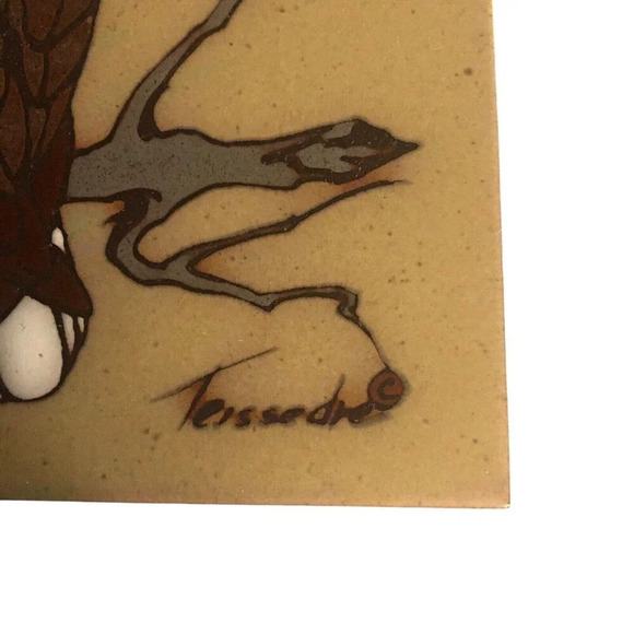 Vtg CLEO TEISSEDRE Designs Bald Eagle Hand Painted Ceramic Tile Trivet C… - Picture 3 of 5